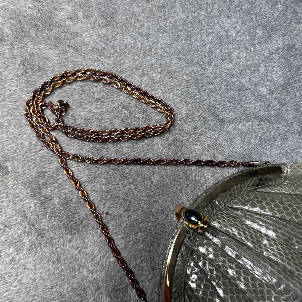 Ashneil 70s Disco Snakeskin Evening Bag Gray Gold Frame Rope Chain Purse w Pouch - Picture 13 of 16